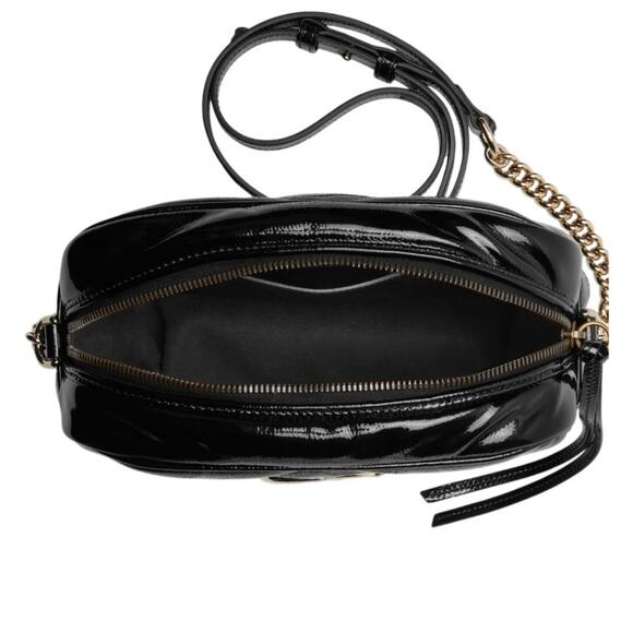 $2600 NEW GUCCI BLACK PATENT LEATHER MARMONT CAMERA CROSSBODY BAG PURSE - Picture 10 of 11